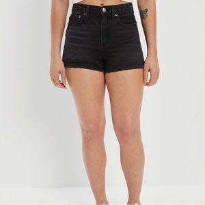 American Eagle Jean Shorts Curvy Hi Rise Shortie Black Denim Size 12 NWT